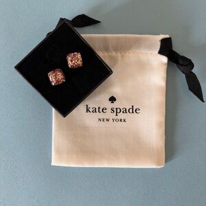 Kate Spade New York Glitter Square Stud Earrings + Dust Bag